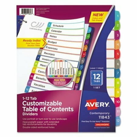AVERY DENNISON Avery, CUSTOMIZABLE TOC READY INDEX MULTICOLOR DIVIDERS, 1-12, LETTER 11843